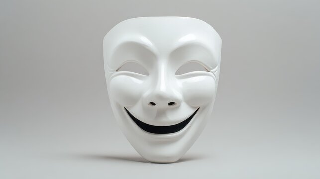 Smiling white mask representing happiness, A white mask featuring a cheerful smile, symbolizing joy and positivity