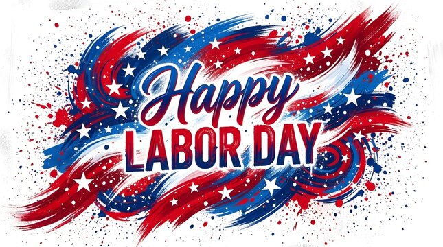 Happy Labor Day text with patriotic paint brush strokes. USA holiday greeting card design.