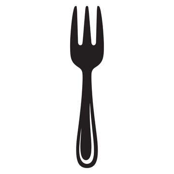 Black fork silhouette vector icon with three tines for restaurant dining and kitchen catering branding