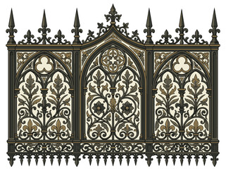 Elaborate Gothic Style Wrought Iron Gate Ornate Fleur De Lis and Scrollwork © Bayani