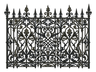 Ornate Black Wrought Iron Fence with Fleur de lis and Leaf Motifs © Bayani