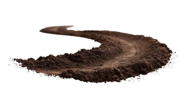 Dark brown earthy soil granules textured sandpile pile isolated on transparent background PNG element