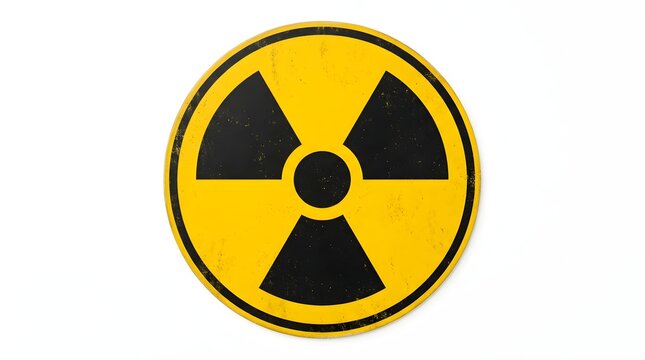Black and yellow radiation hazard warning symbol icon for nuclear power safety or radioactive danger sign isolated on a clean white background