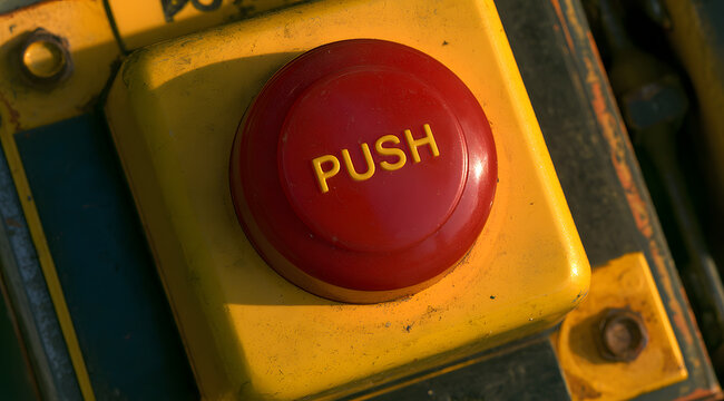 A red square button with yellow illumination is indicated for emergency stop or alarm activation