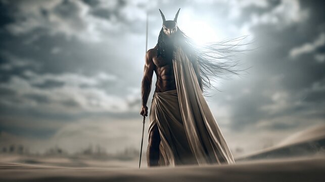 Horus God Walking Alone In Desert Dunes