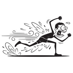 Panicked man running fast with speed lines and sweat drops vector illustration for urgency and escape