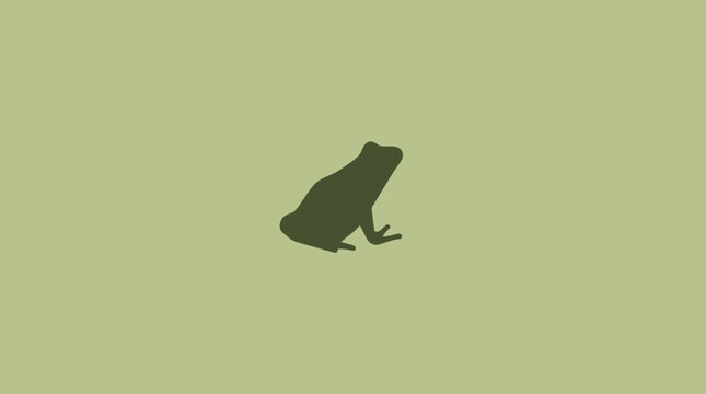 Green frog silhouette icon on olive background.
