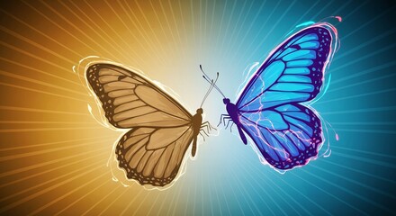 Fototapeta premium An abstract background with beautiful abstract business transformation innovation. Change from traditional to high technology-like life cycle of a butterfly. To imply a successful future business