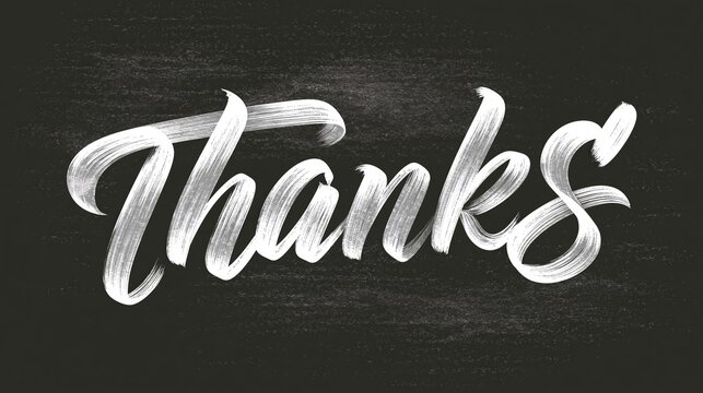 White chalk thanks text on black chalkboard background art
