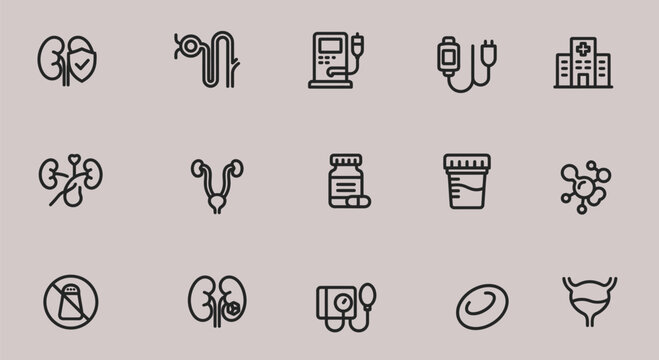 Medical urology and kidney health doodle style vector illustration icon package for healthcare and clinical design projects