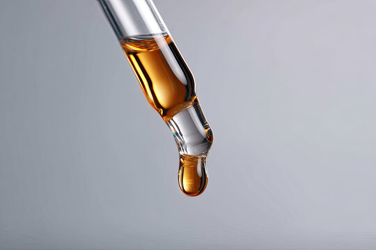 A drop of cosmetic oil falls from the pipette 
