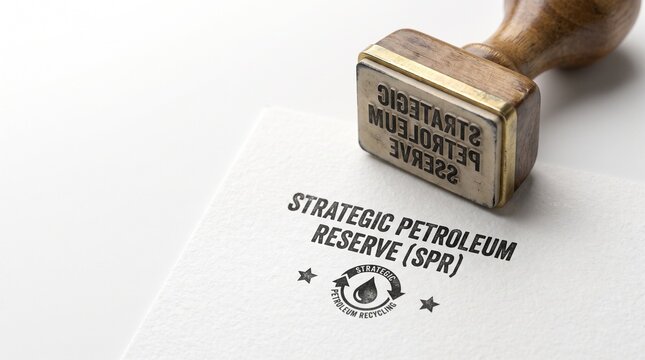 Strategic Petroleum Reserve rubber stamp on paper, SPR energy security document, official oil supply and fuel storage policy concept