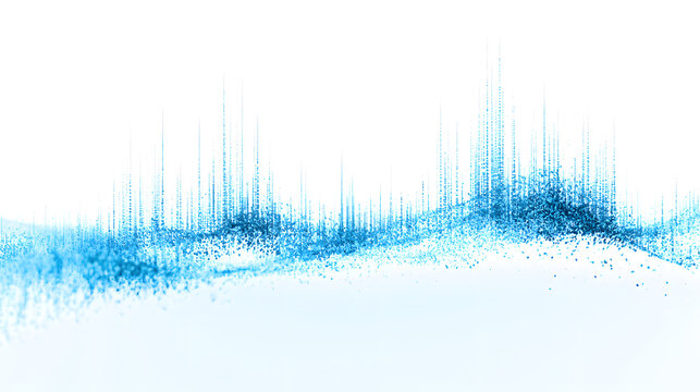 Abstract cyan digital data wave with flickering vertical lines set against a pristine white backdrop, concept for big data, artificial intelligence, and futuristic tech