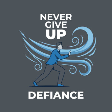 Man Standing Strong Against Fierce Winds of Adversity Determination Concept