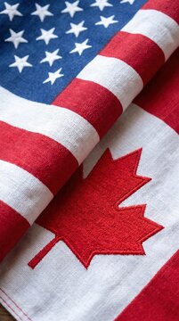 United States and Canada two flags textile cloth, fabric texture