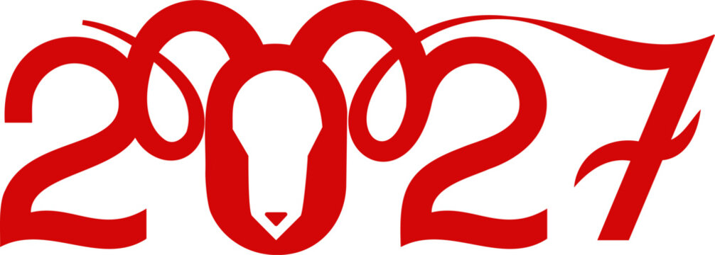 Coming 2007 New Year of the Red Goat, numbers styled in a festive theme of the Eastern calendar, with curved horns