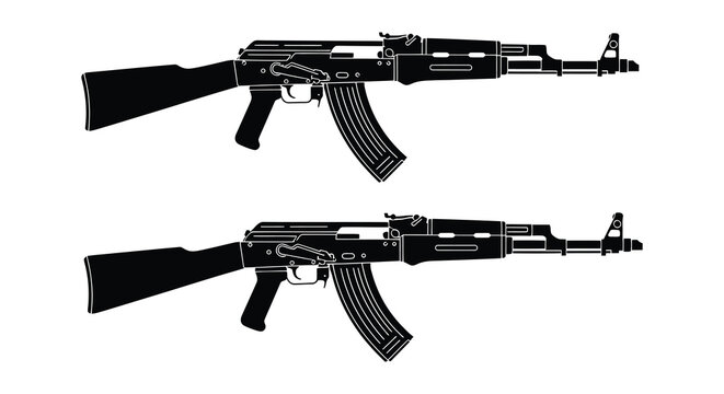 ak 47 assault rifle silhouette in black against a white background silhouette