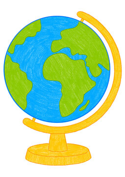 globe colored pencil hand drawn illustration
