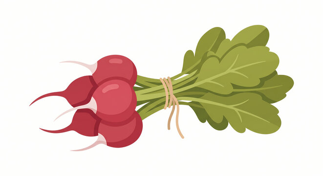 Horizontal bunch of fresh red radishes vector illustration isolated on white background