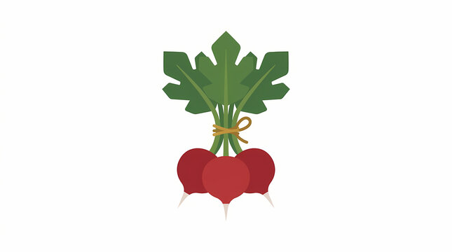 Bunch of Fresh Red Radish with Green Leaves Flat Vector Illustration for Farm Market