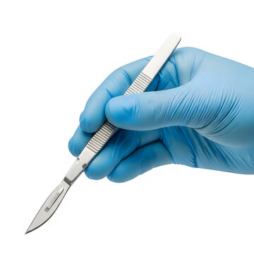 Doctor hand holding a metal surgical scalpel for an operation