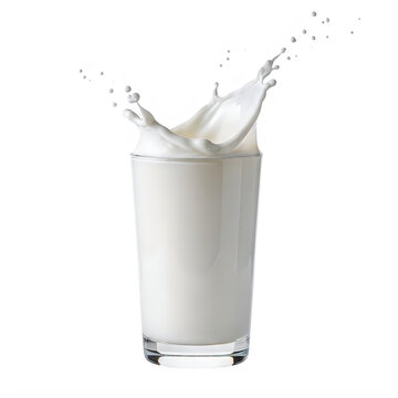 Fresh glass of milk with a large splash isolated on white