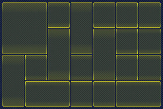 Transparent Glassmorphism UI Grid Layout with Yellow Glowing Borders