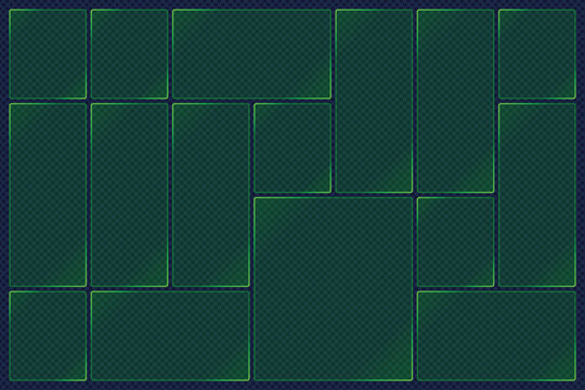 Transparent Glass Tiles with Futuristic Green Neon Grid Panel Template