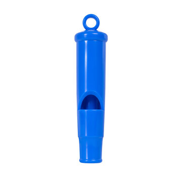 Blue plastic whistle with loop hole isolated on transparent background png element