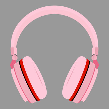 Pink headphones gray vector illustration.