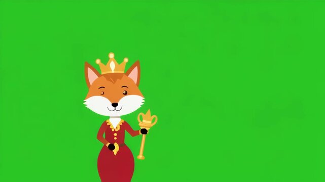 Whimsical Fox King with Scepter Dancing in Green Screen Studio with Subtle Light Play