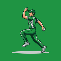Fototapeta premium Illustrative Cricket Player In Action With Ball Sports Graphic