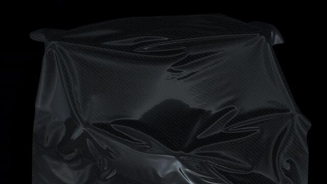 3d physical simulation of a carbon fiber  floating carbon fiber cloth with organic kinetic motion and fluid ripples, primarily for automotive, aerospace, and high-tech luxury projects 3d render.