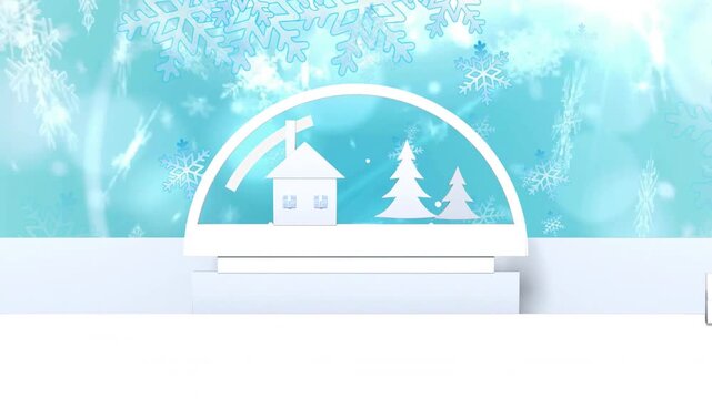 Base appearing starting globe assembling house trees forming snow drifting showing winter scene