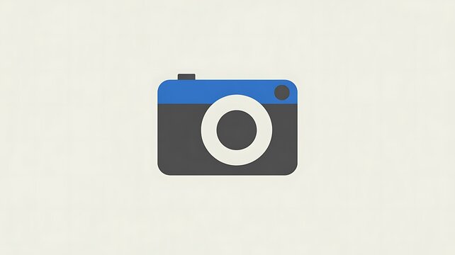 Simple flat blue and grey photo camera icon