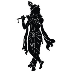 Black Solid Vector Silhouette of Shri Krishna © ShimantaKar