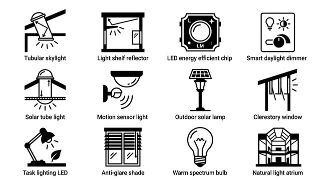 Set of Lighting Technology and Sustainable Architecture Icons