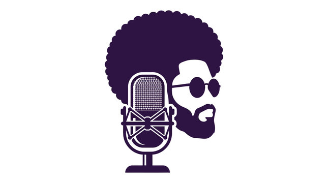 Silhouette of man with afro and retro microphone.