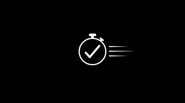 stopwatch icon with check mark and three line animation.. Stopwatch icon or tickmark icon with three line animation. Flat icon for apps and websites motion graphic animation.