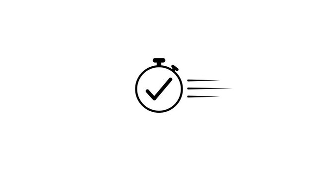 stopwatch icon with check mark and three line animation.. Stopwatch icon or tickmark icon with three line animation. Flat icon for apps and websites motion graphic animation.