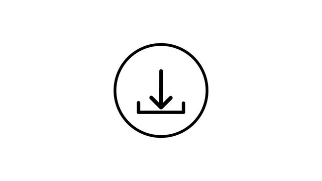 Minimalist animated black download icon inside circle on white background, file save motion symbol, digital file transfer processing indicator, UI UX design motion graphic element for video.