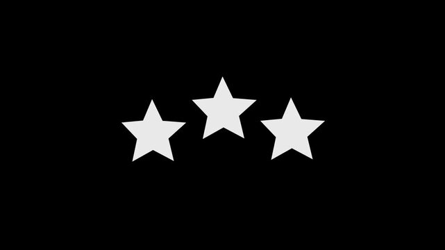 A clean and modern three star rating icon animation featuring a single glowing star appearing smoothly in the center of the screen. The star icon pops in with a scale-up effect, soft bounce,