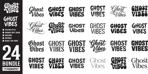 Ghost vibes typography bundle featuring varied horror scary lettering designs for halloween apparel merchandise decoration isolated on dark transparent background files set. © Massivein2Passive