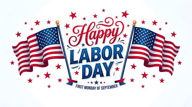 Happy Labor Day greeting card. American flag design for September holiday celebration.