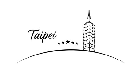 Fototapeta premium Taipei Taiwan Skyline Logo with Taipei 101 Minimal Landmark Travel Vector Design