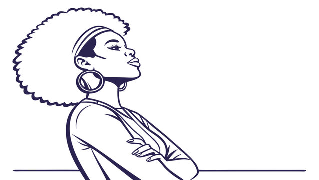 Confident Woman With Afro Hairstyle Outline Vector Illustration