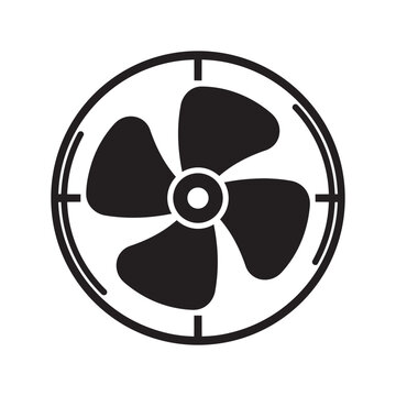Simple black icon of a round electric fan with four blades