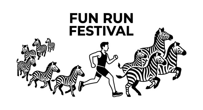 Fun Run Festival Graphic Featuring Runner And Zebras