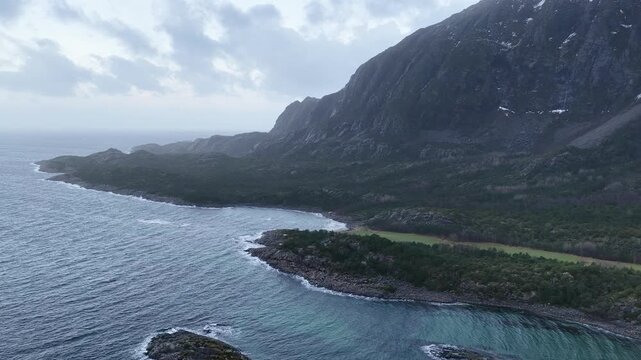 Norway Vega Island Vegafjorden Trolltinden Mountains Eidemsliene Nature Reserve 4K Aerial Drone