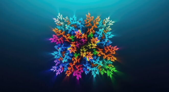 Intricate fractal structures mimic organic coral formations in a vibrant underwater scene filled with neon colors and deep ocean gradients, beauty, coral, texture